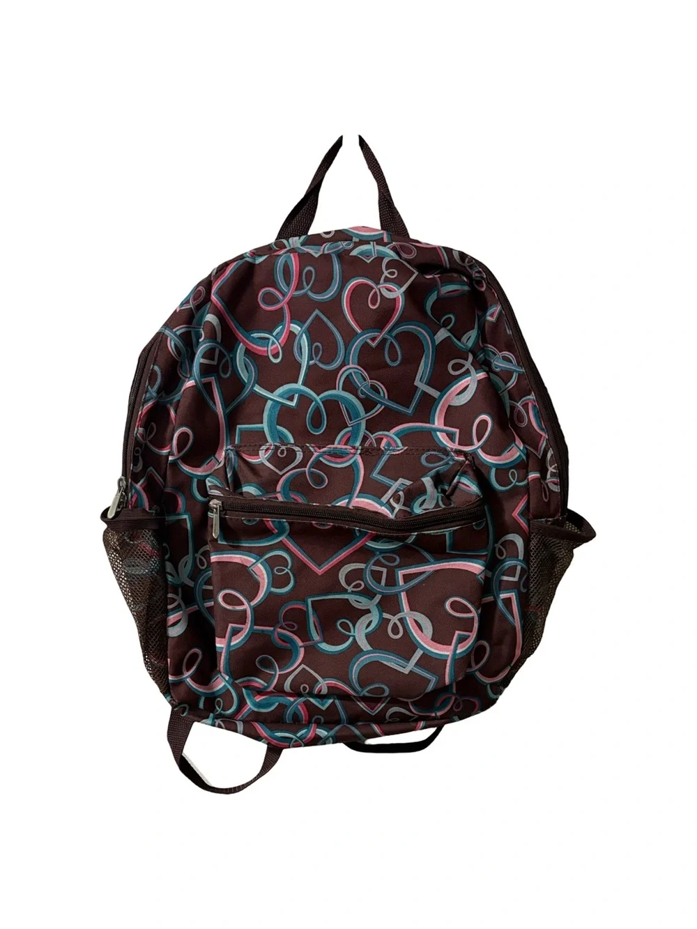 🏡 Intertwined Heart Patterned Backpack - Brown & Multi Colored - OS